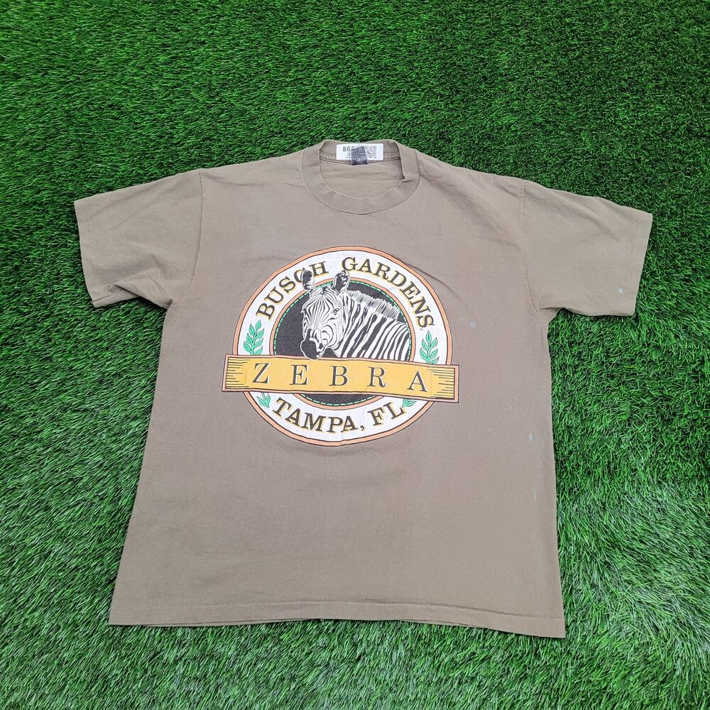 Vintage 80s Zebra Busch-Gardens Shirt Large 22x27 Tampa Florida